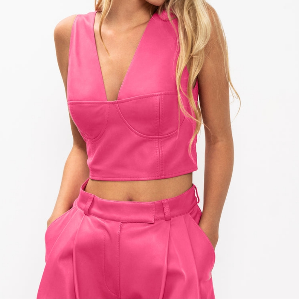 Pink leather adjustable bustier top - Picture 5 of 10